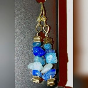 Handmade Blue Stone/Rock Beaded Earrings